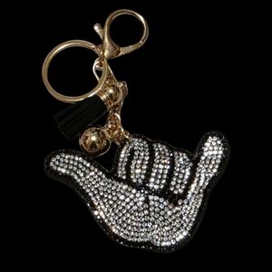 Crystal Shaka Hand Gesture Bag Charm Keychain
